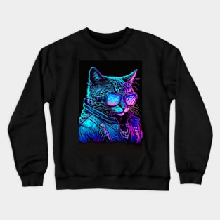 Cool Cat Portrait Cyber Future Style Crewneck Sweatshirt